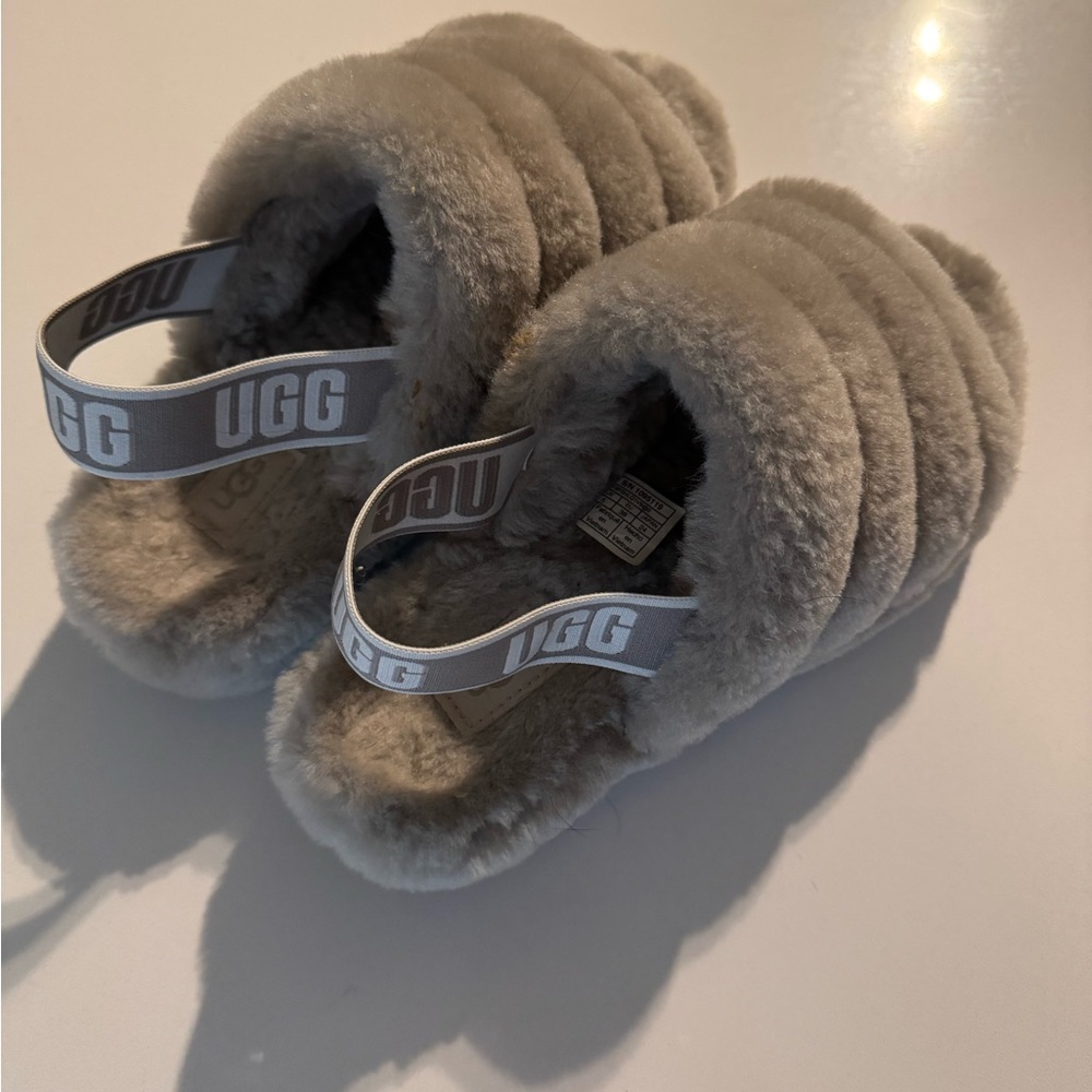 UGG Soft Gray Fluffy Slides